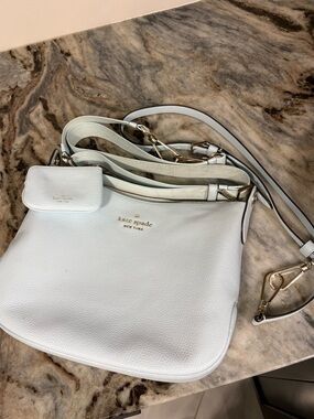kate spade Seafoam Pebbled Leather Crossbody with Coin Pouch and two long straps